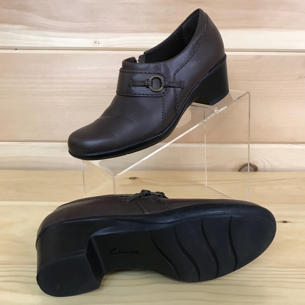 Clarks Chocolate Brown Booties Side Zip Heels